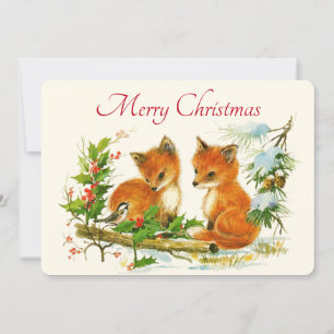 Vintage Foxes Retro Christmas Winter Scene Holiday Card