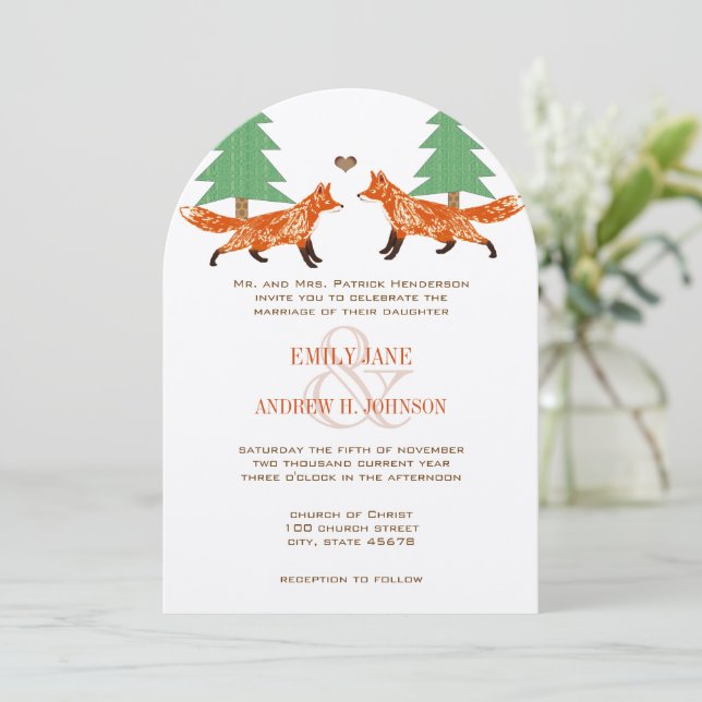Vintage Foxes Wedding Invitation (Standing Front)