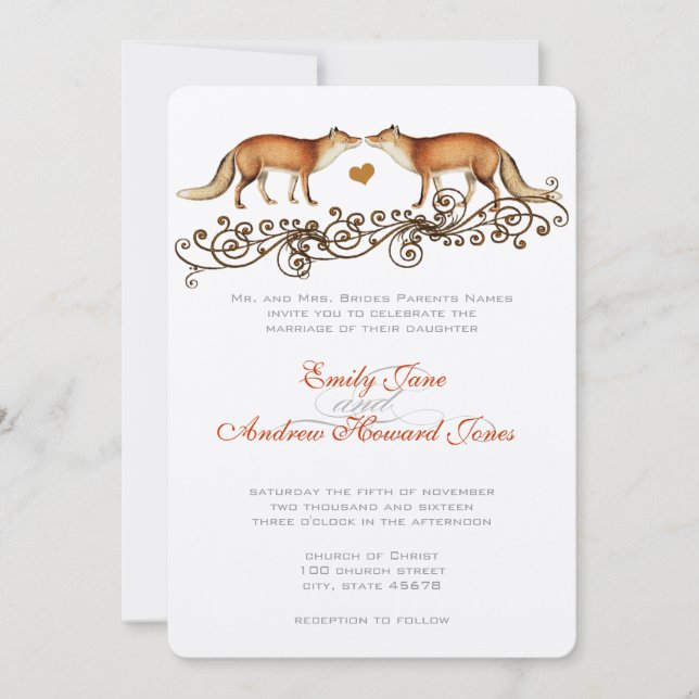 Vintage Foxes Wedding Invitation (Front)