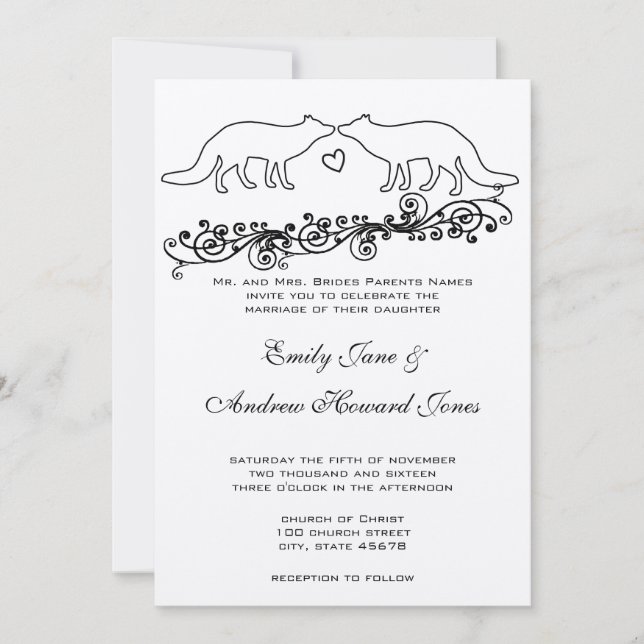 Vintage Foxes Wedding Invitation (Front)