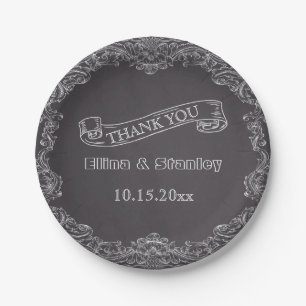 Vintage frame and chalkboard wedding Thank You Paper Plate
