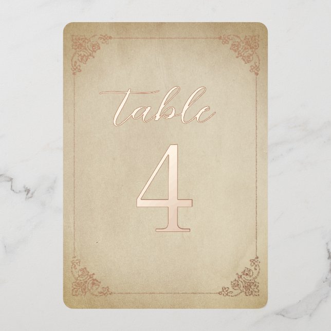 Vintage Frame and Rose Gold Table Number (Front)