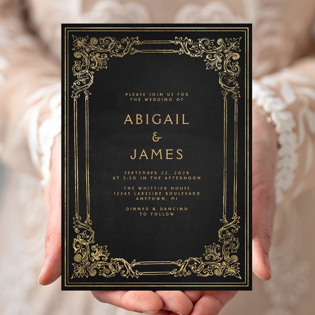 Vintage Frame Black Gold Wedding Invitation (Creator Uploaded)
