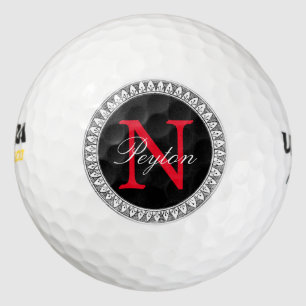Vintage Frame Black Red Monogram Golf Balls
