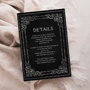 Vintage Frame Black Silver Wedding Details Enclosure Card
