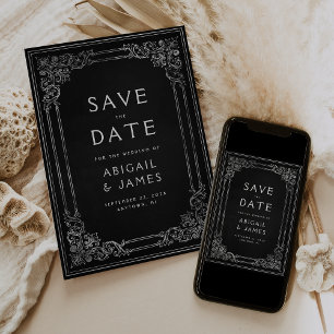 Vintage Frame Black Silver Wedding Save the Date Invitation