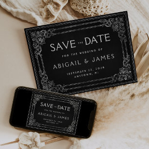 Vintage Frame Black Silver Wedding Save the Date Invitation