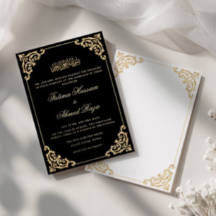 Vintage Frame Black Stylish Script Muslim Wedding Invitation