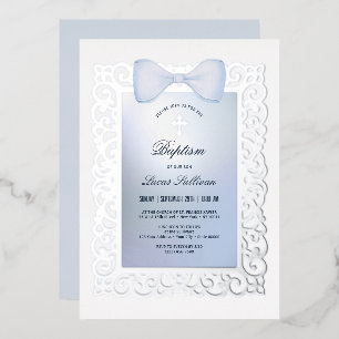 Vintage Frame Blue Bow Baptism