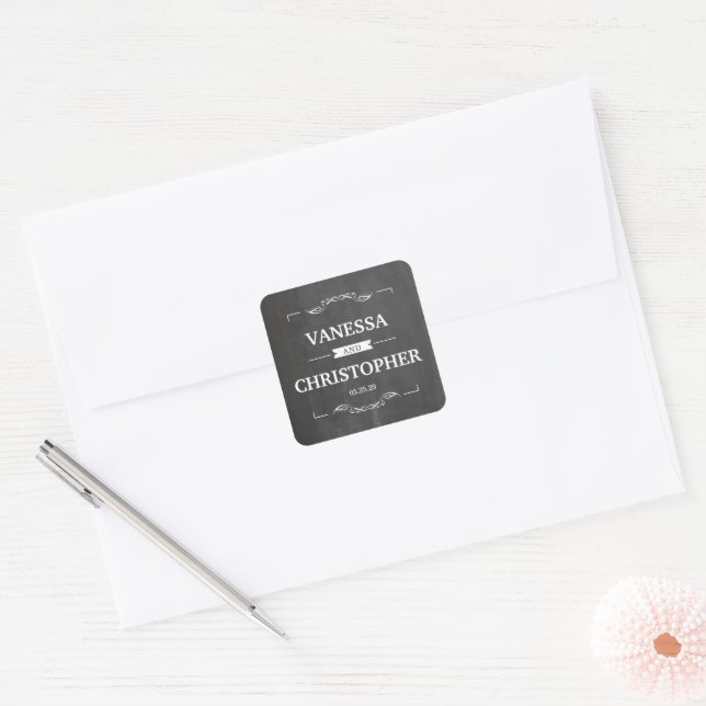 Vintage Frame Chalkboard Square Sticker (Envelope)