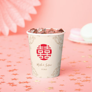 Vintage Frame Double happiness Wedding Paper Cups