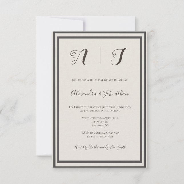 Vintage frame elegant rehearsal dinner invitations (Front)