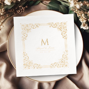 Vintage Frame Elegant Wedding Monogram Foil Napkins