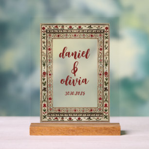 Vintage Frame Ethnic Motif Wedding Acrylic Sign