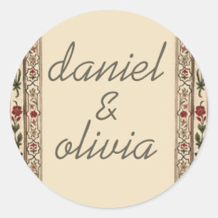 Vintage Frame Ethnic Motif Wedding Classic Round Sticker
