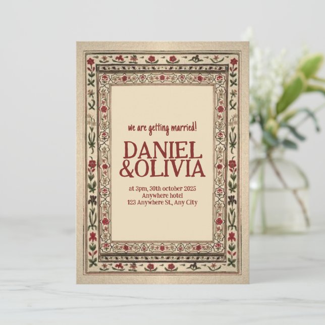 Vintage Frame Ethnic Motif Wedding Invitation (Standing Front)
