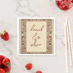 Vintage Frame Ethnic Motif Wedding Napkin