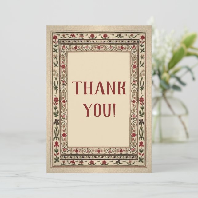 Vintage Frame Ethnic Motif Wedding Thank You Card (Standing Front)