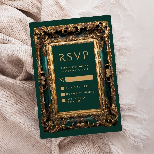 Vintage Frame Green Gold Wedding RSVP Enclosure Card (Creator Uploaded)