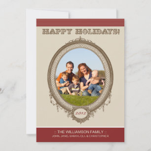 Vintage Frame Happy Holidays Card (red/taupe)