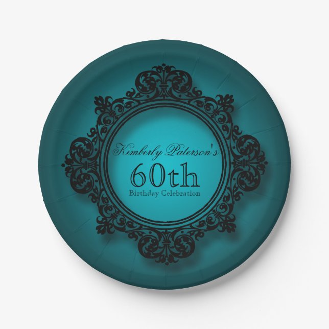 Vintage Frame in Blue 60th Birthday Paper Plate (Front)