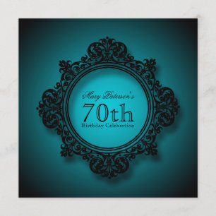 Vintage Frame in Blue - 70th Birthday Celebration Invitation