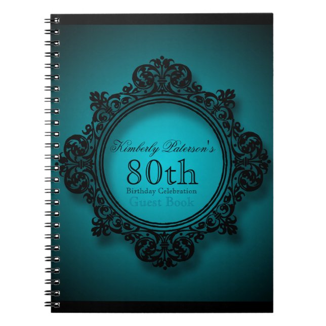 Vintage Frame in Blue - 80th Birthday Guest Book (Front)
