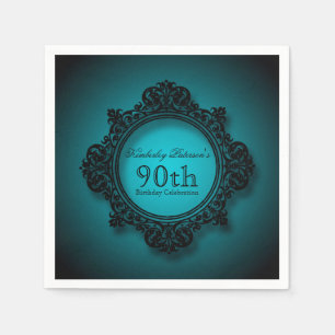 Vintage Frame in Blue - 90th Birthday Paper Napkin