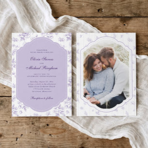 Vintage Frame Lavender Purple Toile Photo Wedding Invitation