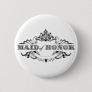 Vintage Frame Maid of Honour Bridal Party Wedding 6 Cm Round Badge