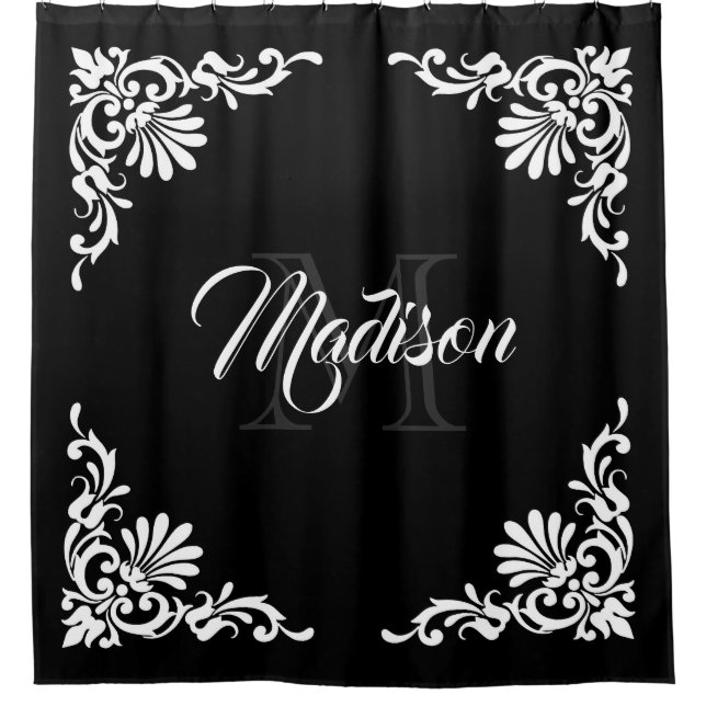 Vintage Frame Monogram Shower Curtain (Front)