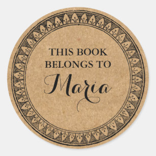 Vintage Frame Name Bookplate Paper Classic Round Sticker