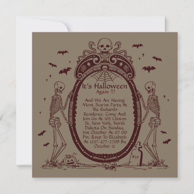 Vintage Frame Old Paper Texture Halloween Party Invitation (Front)