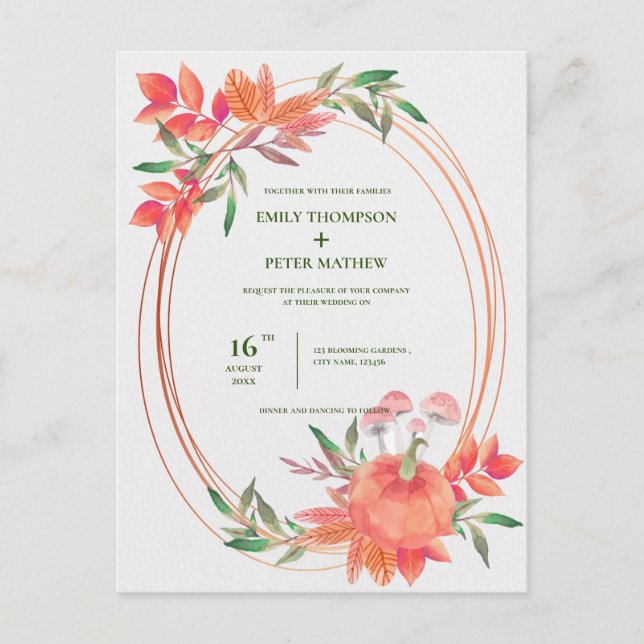  vintage frame Pumpkin autumn Leaves Fall Wedding Postcard (Front)