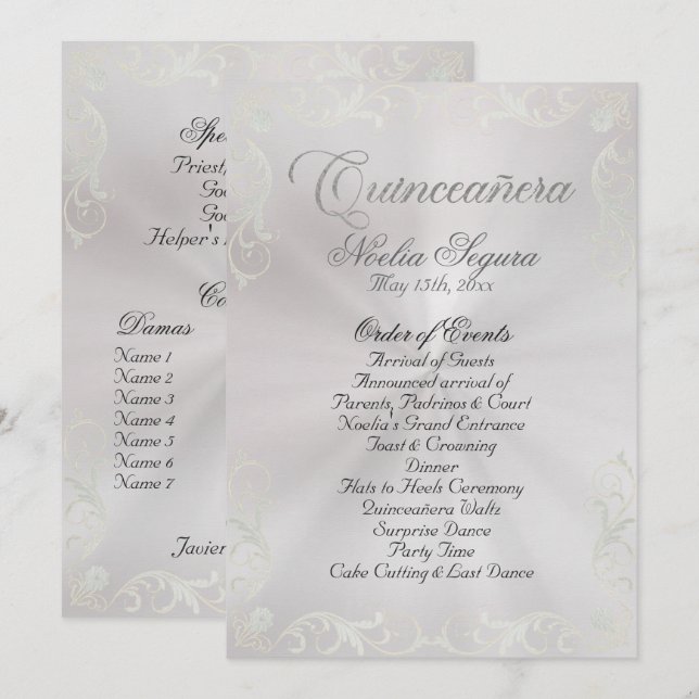 Vintage Frame Quinceanera Program - Pearl/Silver Programme (Front/Back)