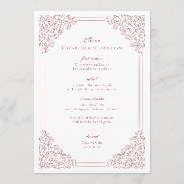 Vintage Frame Romantic Pink Elegant Script Menu (Front)