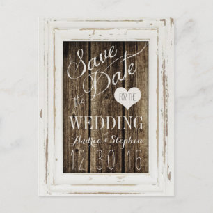 Vintage Frame Rustic Wood Typography Save the Date Announcement Postcard
