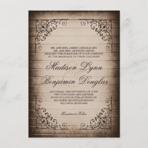 Vintage Frame Rustic Wood Wedding Invitations