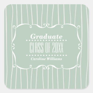 Vintage Frame Stripe Pattern Custom Graduation Square Sticker