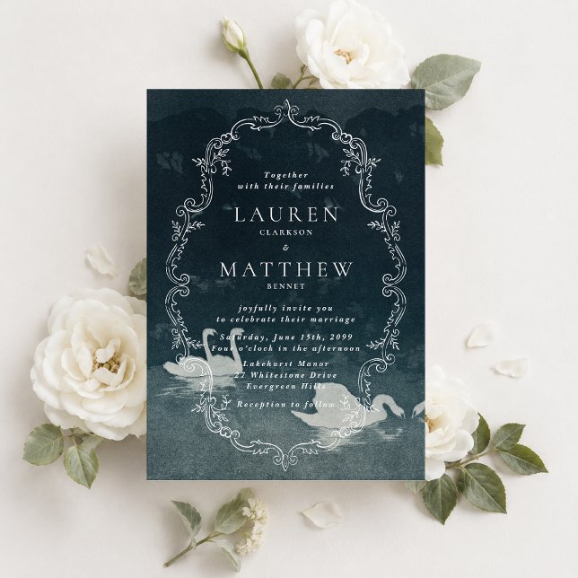 Vintage Frame Swan Lake Wedding Invitation (Creator Uploaded)