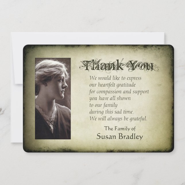 Vintage Frame Sympathy Thank You flat card (Front)