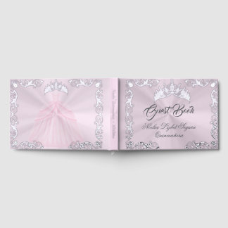 Vintage Frame, Tiara & Gown - Pastel Pink Guest Book