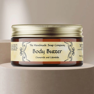 Vintage Frame Yellow Parchment Body Butter Jar Wrap Around Label