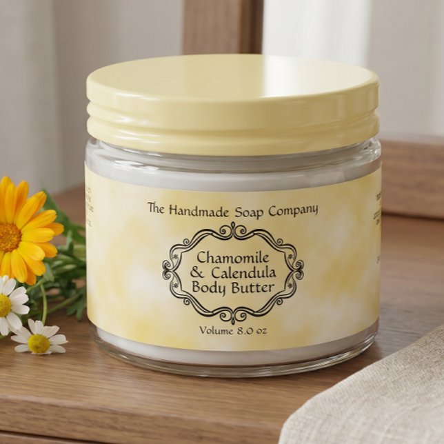 Vintage Frame Yellow Parchment Cosmetics Jar Label (Creator Uploaded)