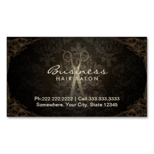 Vintage Framed Damask Hair Salon Magnetic Business Card