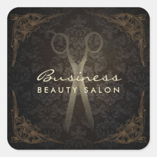 Vintage Framed Damask Hair Salon Scissor Square Sticker