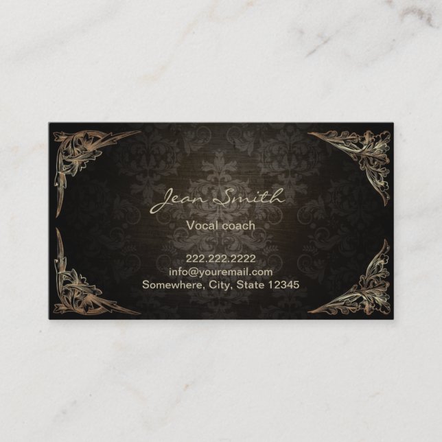 Vintage Framed Dark Damask Vocal Coach Business Card (Front)