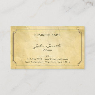 Vintage Framed Old Paper Detective Business Card