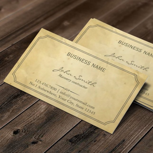 Vintage Framed Old Paper Masonry Business Card (Creator Uploaded)