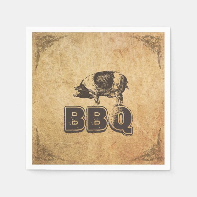 Vintage Framed Pig Roast BBQ Napkin (Front)